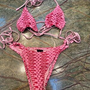 Pink Crochet Bikini Set